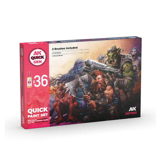 AK Interactive - QUICK PAINT SET-36 QUICK GEN COLORS (+2 FREE BRUSHES)